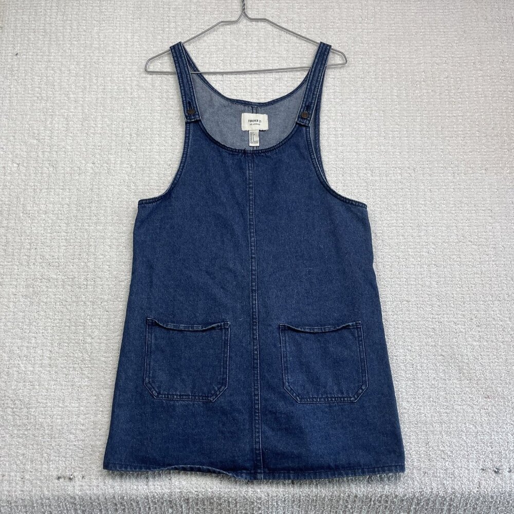Forever 21 Blue Denim Skirtall Overall Dress Women Sz Small Front Pockets